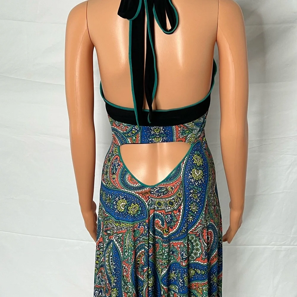 Autumn Teneyl Paisley Halter Dress with Black Trim size medium/large - Picture 6 of 10